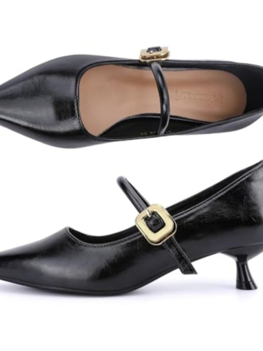 🆕 Women Vintage Pointed Toe Slip On Pumps Shoes Black Mary Jane Closed Toe Low
